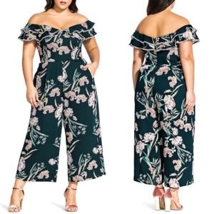 Make Offer City Chic Floral Off-Shoulder Jumpsuit